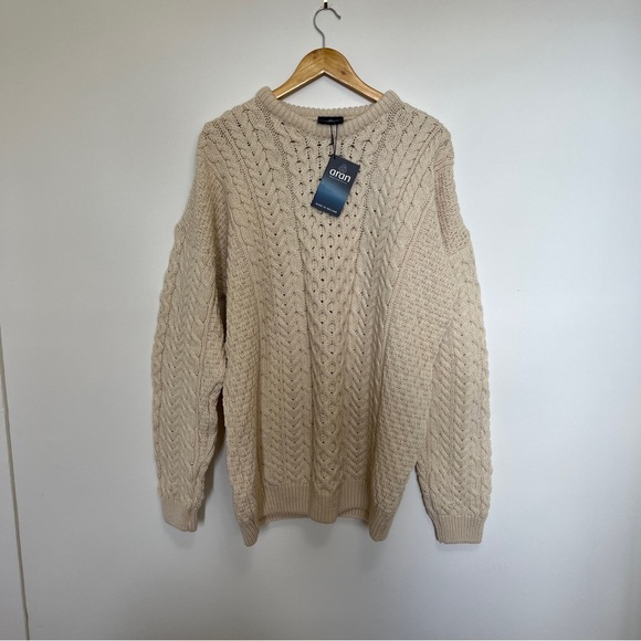 Aran Crafts NWT Off White NWT Cable Knit Wool Sweater Size XL - Picture 1 of 7